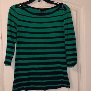 3/4 length sleeve blue & green striped shirt